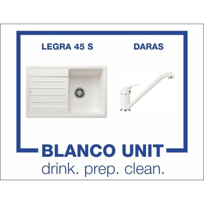 Промоционален комплект мивка BLANCO LEGRA 45S и смесител BLANCO DARAS цвят Бял