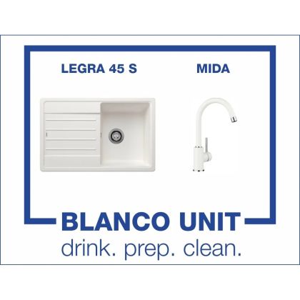 Промоционален комплект мивка BLANCO LEGRA 45S и смесител BLANCO MIDA цвят Бял 