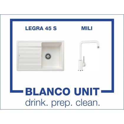 Промоционален комплект мивка BLANCO LEGRA 45S и смесител BLANCO MILI цвят Бял