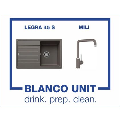 Промоционален комплект мивка BLANCO LEGRA 45S и смесител BLANCO MILI цвят Вулканично сив