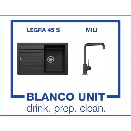 Промоционален комплект мивка BLANCO LEGRA 45S и смесител BLANCO MILI цвят Черен