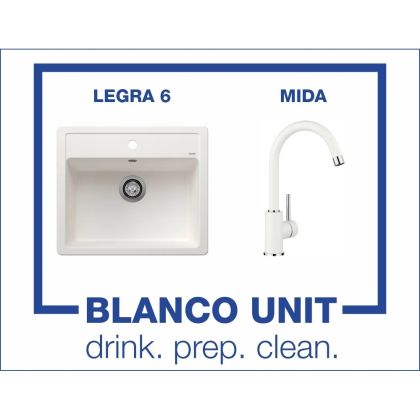 Промоционален комплект мивка BLANCO LEGRA 6 и смесител BLANCO MIDA цвят Бял