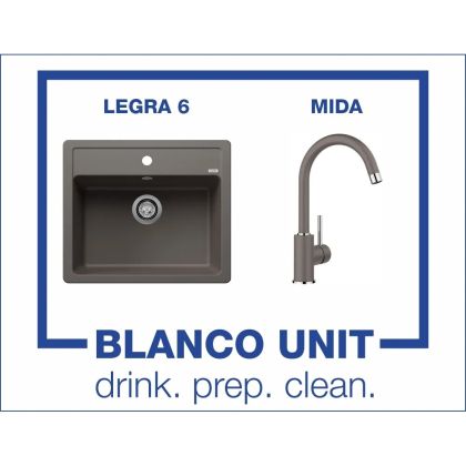 Промоционален комплект мивка BLANCO LEGRA 6 и смесител BLANCO MIDA цвят Вулканично сив