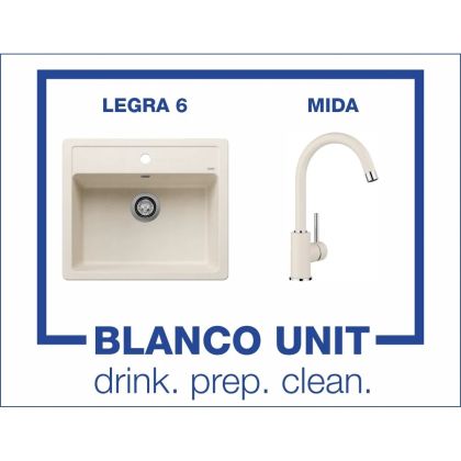 Промоционален комплект мивка BLANCO LEGRA 6 и смесител BLANCO MIDA цвят Меко бял