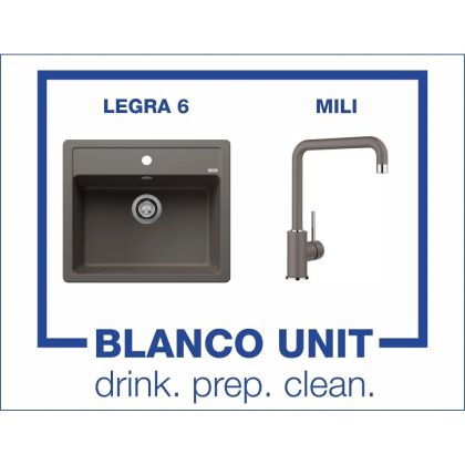 Промоционален комплект мивка BLANCO LEGRA 6 и смесител BLANCO MILI цвят Вулканично сив