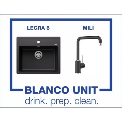 Промоционален комплект мивка BLANCO LEGRA 6 и смесител BLANCO MILI цвят Черен