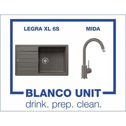 Промоционален комплект мивка BLANCO LEGRA XL 6S и смесител BLANCO MIDA цвят Вулканично сив