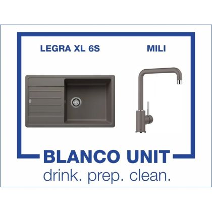 Промоционален комплект мивка BLANCO LEGRA XL 6S и смесител BLANCO MILI цвят Вулканично сив