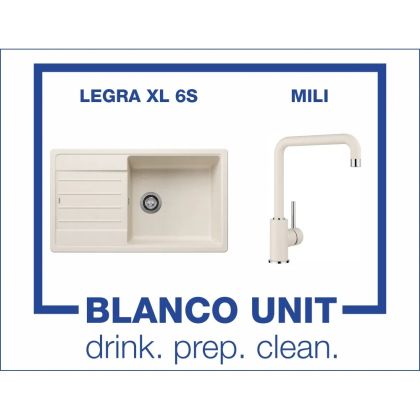 Промоционален комплект мивка BLANCO LEGRA XL 6S и смесител BLANCO MILI цвят Меко бял