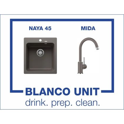 Промоционален комплект мивка BLANCO NAYA 45 и смесител BLANCO MIDA цвят Вулканично сив