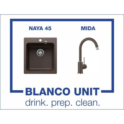 Промоционален комплект мивка BLANCO NAYA 45 и смесител BLANCO MIDA цвят Кафе