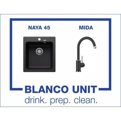 Промоционален комплект мивка BLANCO NAYA 45 и смесител BLANCO MIDA цвят Черен