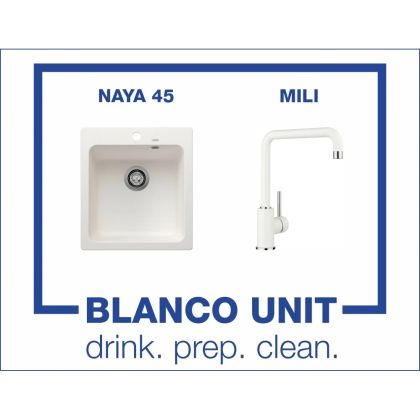Промоционален комплект мивка BLANCO NAYA 45 и смесител BLANCO MILI цвят Бял