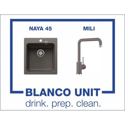Промоционален комплект мивка BLANCO NAYA 45 и смесител BLANCO MILI цвят Вулканично сив