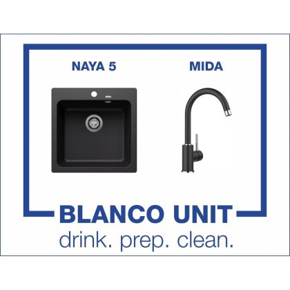 Промоционален комплект мивка BLANCO NAYA 5 и смесител BLANCO MIDA цвят Черен