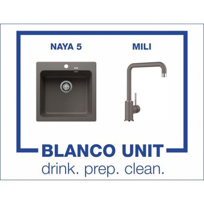 Промоционален комплект мивка BLANCO NAYA 5 и смесител BLANCO MILI цвят Вулканично сив