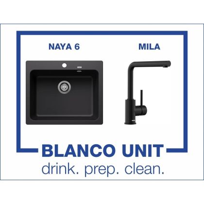Промоционален комплект мивка BLANCO NAYA 6 и смесител BLANCO MILA цвят Черен мат
