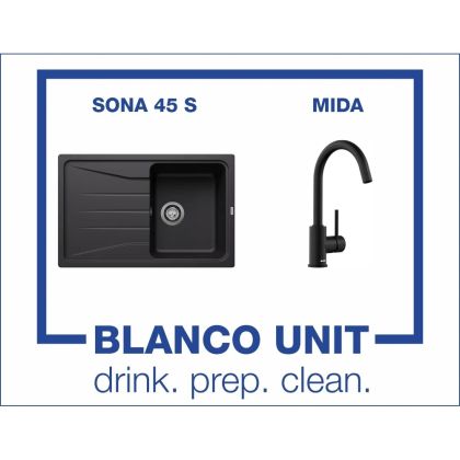 Промоционален комплект мивка BLANCO SONA 45 S и смесител BLANCO MIDA цвят Черен мат