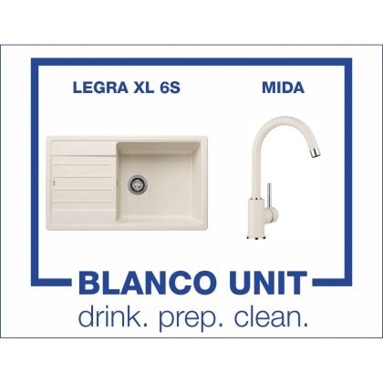 Промоционален комплект мивка BLANCO LEGRA XL 6S и смесител BLANCO MIDA цвят Меко бял