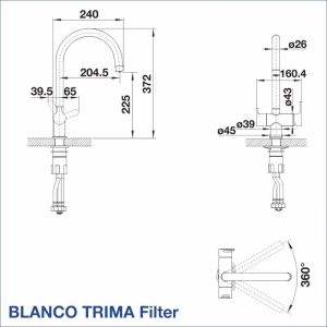 Смесител за кухня BLANCO TRIMA FILTER, цвят: скалисто сив