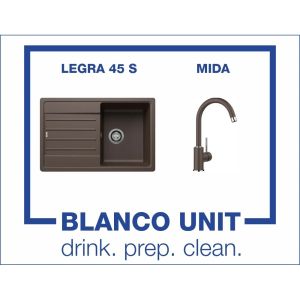 Промоционален комплект мивка BLANCO LEGRA 45S и смесител BLANCO MIDA цвят Кафе