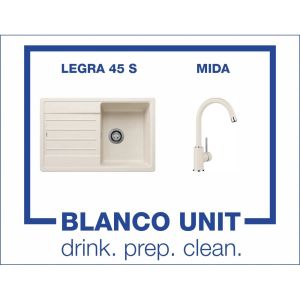 Промоционален комплект мивка BLANCO LEGRA 45S и смесител BLANCO MIDA цвят Меко бял