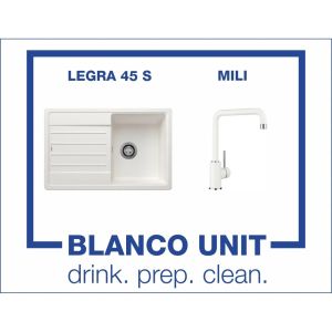 Промоционален комплект мивка BLANCO LEGRA 45S и смесител BLANCO MILI цвят Бял