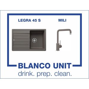 Промоционален комплект мивка BLANCO LEGRA 45S и смесител BLANCO MILI цвят Вулканично сив