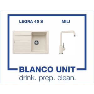 Промоционален комплект мивка BLANCO LEGRA 45S и смесител BLANCO MILI цвят Меко бял