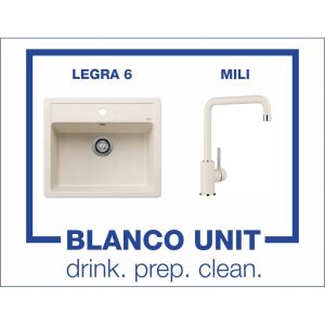 Промоционален комплект мивка BLANCO LEGRA 6 и смесител BLANCO MILI цвят Меко бял