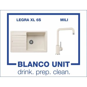 Промоционален комплект мивка BLANCO LEGRA XL 6S и смесител BLANCO MILI цвят Меко бял