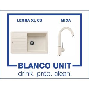 Промоционален комплект мивка BLANCO LEGRA XL 6S и смесител BLANCO MIDA цвят Меко бял